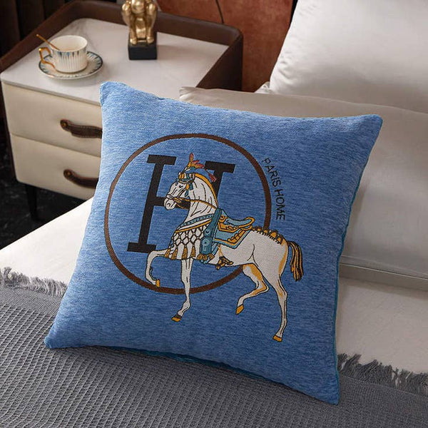 Hermes Inspired Horse Pillow Cover Blue