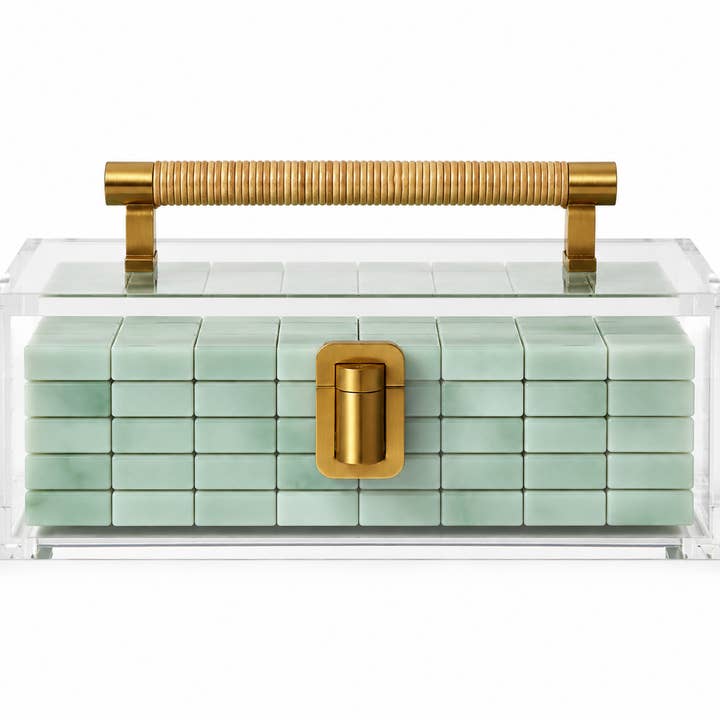 Royal Palm- Mahjong Tile Display Case - Brass & Raffia Pre Order Mid August