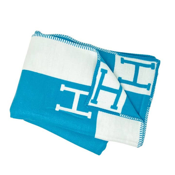 Hermes Inspired "H" Aqua Throw Blanket