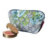 Gucci Gg Logo Blooms Blue Vintage Silk Scarf Beauty Bag