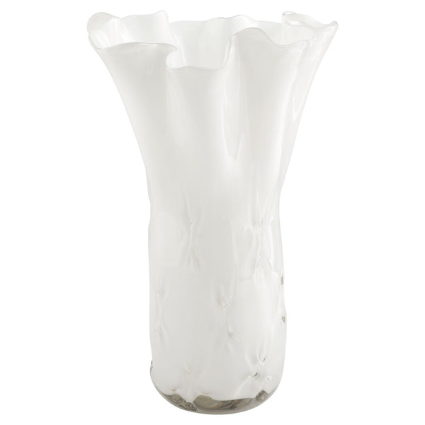 Opaque White Ruffle Tall Glass Vase