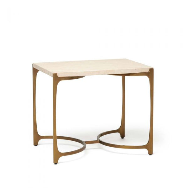 Brass and Travertine Side Table