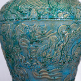 Speckled Green Carving Dragon Temple Jar