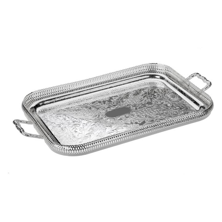 Queen Anne Large Oblong 24" Gallery Tray English Silver Plate No Feet (Tarnish Resistant).