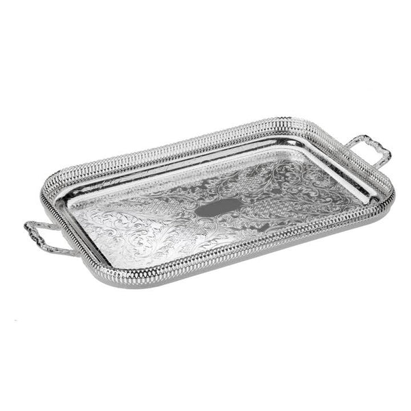 Queen Anne Large Oblong 24" Gallery Tray English Silver Plate No Feet (Tarnish Resistant).