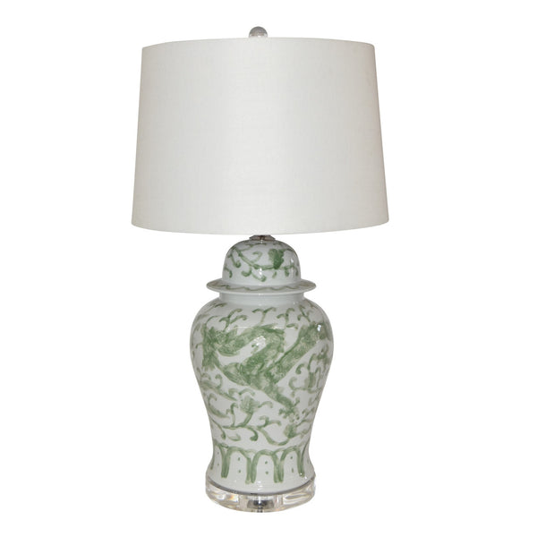 Celadon Dragon Mortif Porcelain Porcelain Temple Jar Table Lamp - 2 Sizes