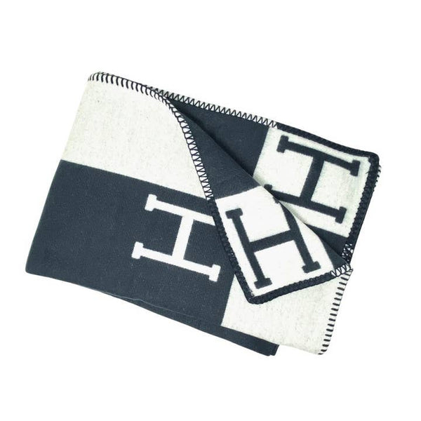 Hermes Inspired "H" Navy Throw Blanket