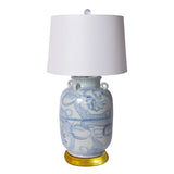 Blue & White Four Loop Handle Jar Twisted Flower Lamp Acrylic or Gold Base