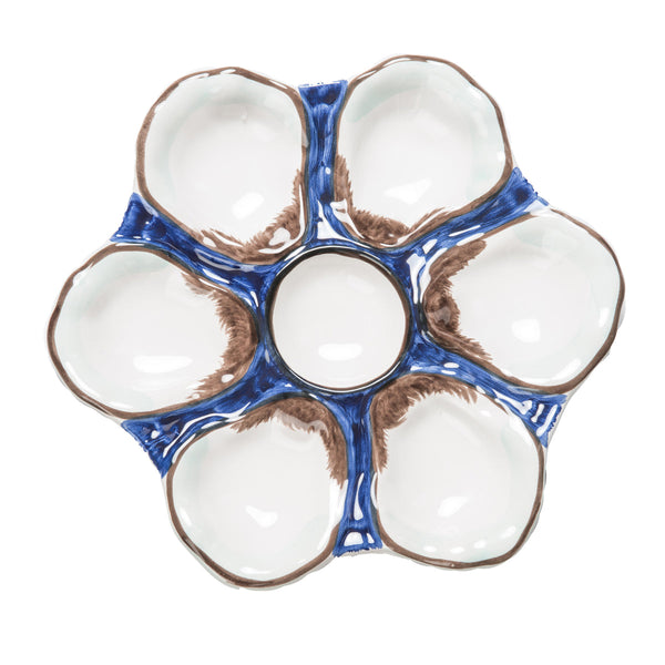 Oyster Plate, Ceramic Round, Navy