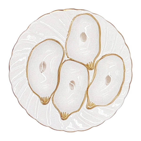White Oyster Plate with Gold Detailing
