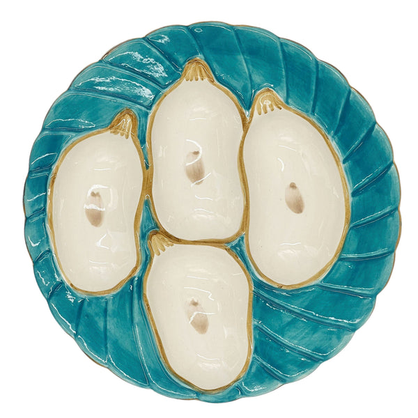 Aqua Oyster Plate with Gold Detailing