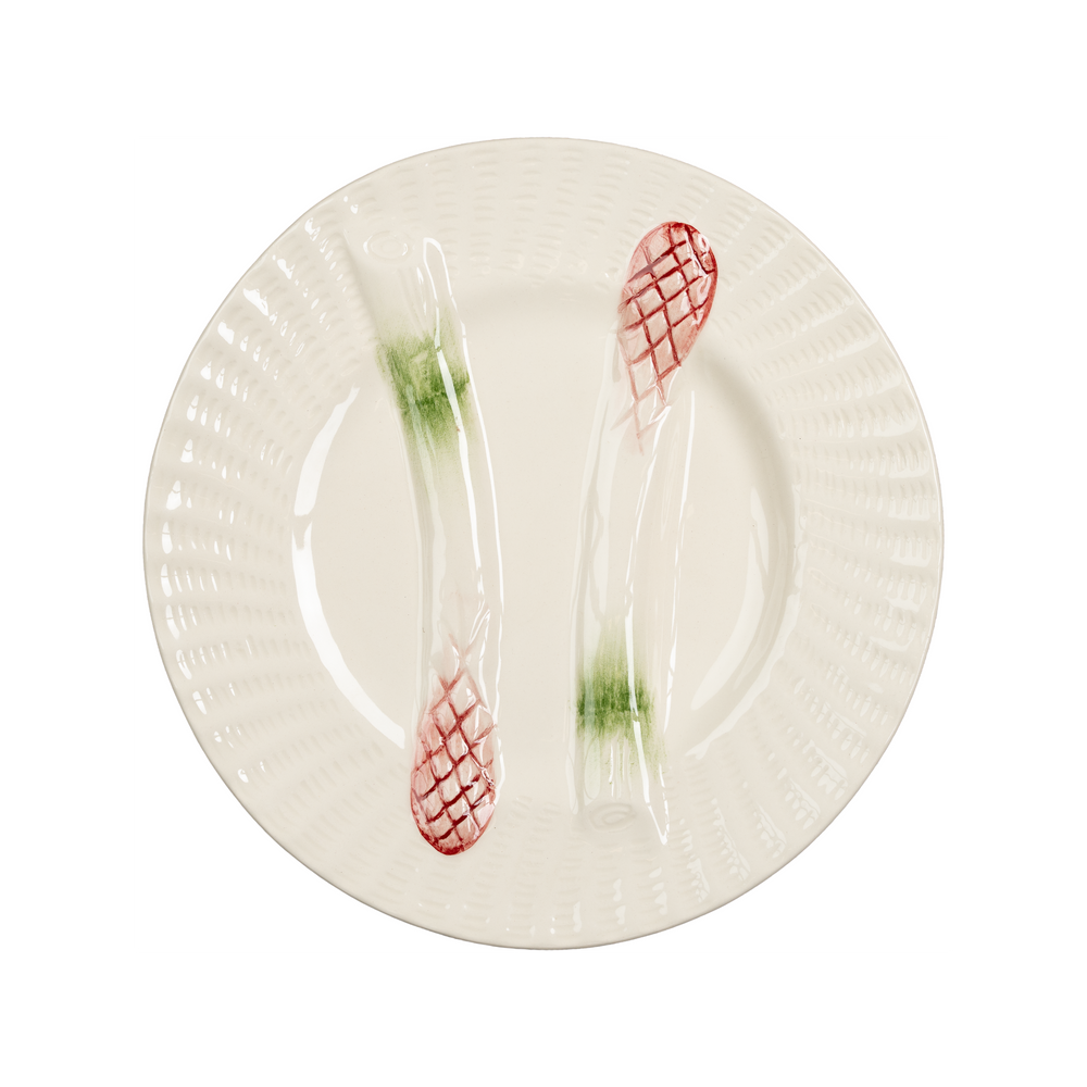Asparagus Plate, White w/ Green and Pink Details