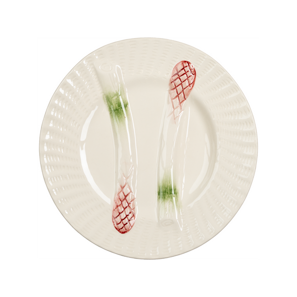 Asparagus Plate, White w/ Green and Pink Details