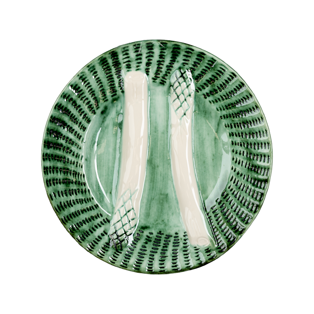 Asparagus Plate, Green w/ White