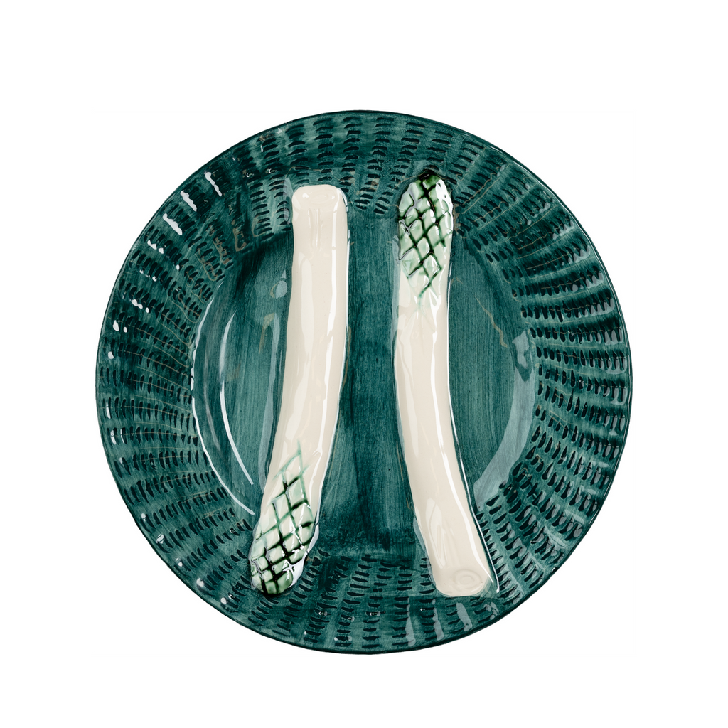 Asparagus Plate, Turquoise w/ White