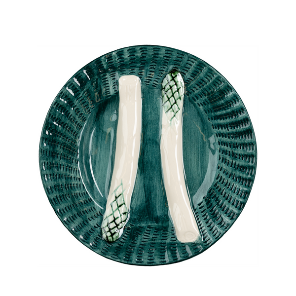 Asparagus Plate, Turquoise w/ White
