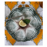 Oyster Plate, Green, Cream & Brown
