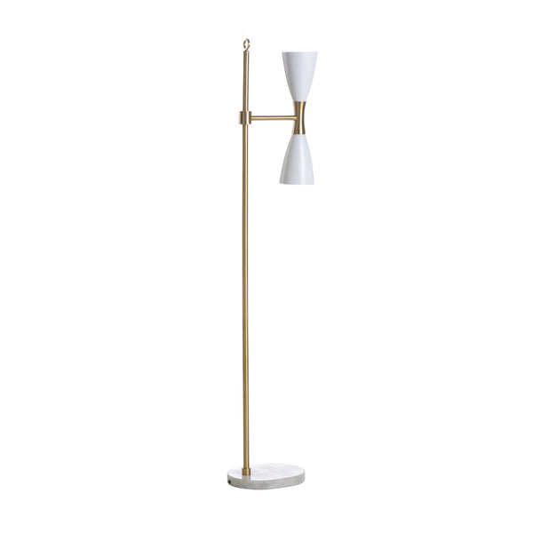Mid Century White Metal and Brass Floor Lamp