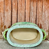Green and White Bird and Flower Porcelain Oval Compote