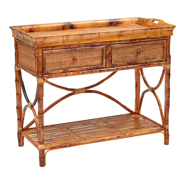 Antique Tortoise Serving Console with Removable Tray Top