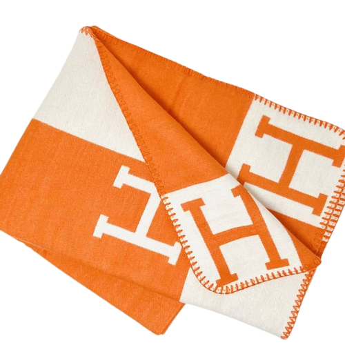 Hermes Inspired "H" Orange Throw Blanket