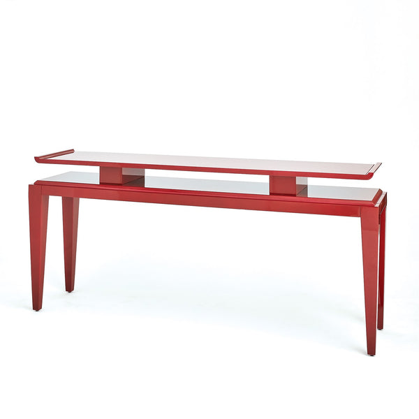 Chinoiserie Deep Red Lacquer Console Table