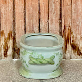 Green and White Bird and Flower Porcelain Oval Compote