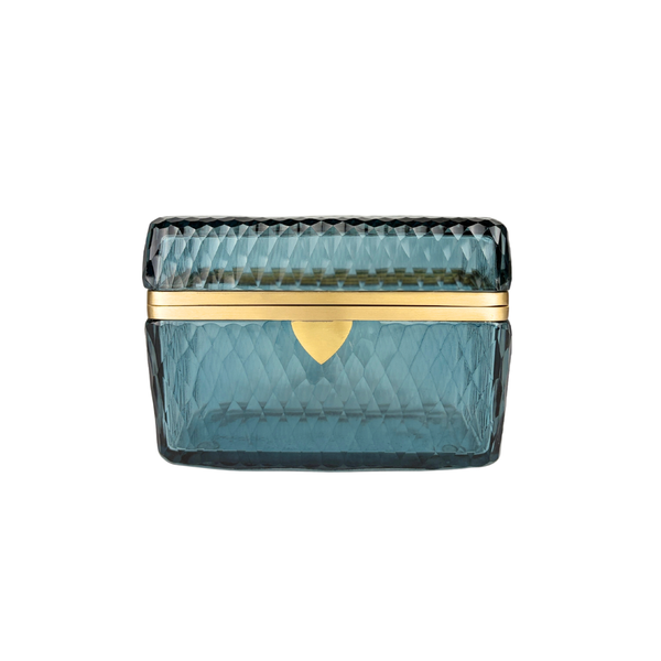 Faceted Glass Box in Smoky Aqua & Brass