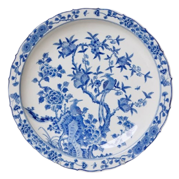 Blue and White Porcelain Bird and Flower Platter