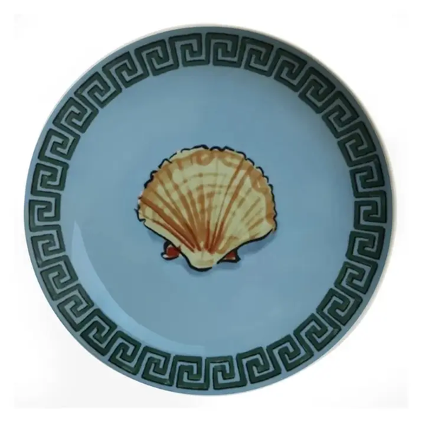 Ginori Inspired Poseidon's Journey Blue Scallop Shell Decorative Ceramic Plate