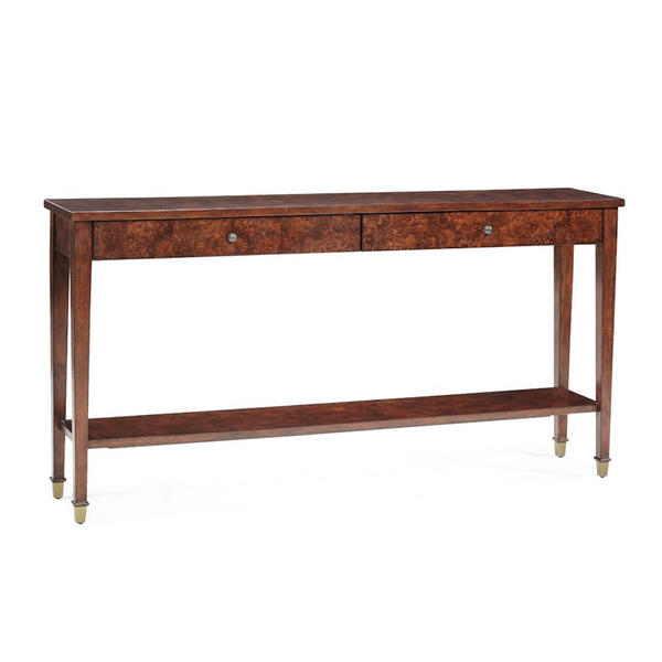 Dark Burl Console with Drawers