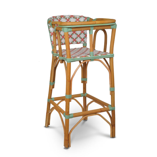 Valence French Bistro Rattan Baby Highchair - Flowers - White/Pink/Jade