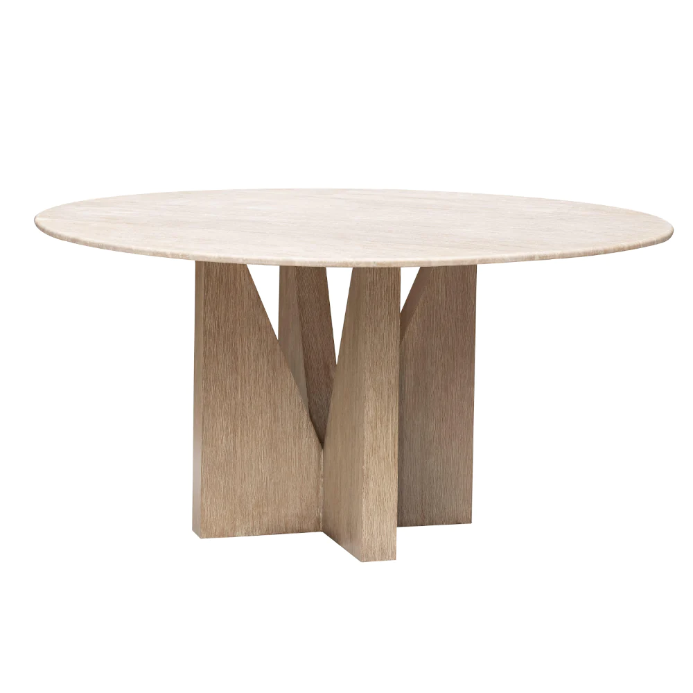 Elysees Round Oak and Travertine Dining Table 60"