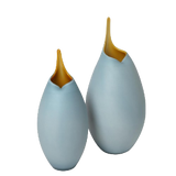 Robbin's Egg blue and Amber Vases