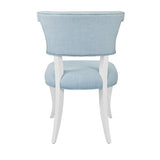 Round Back Light Blue Linen Upholstered Dining Chair