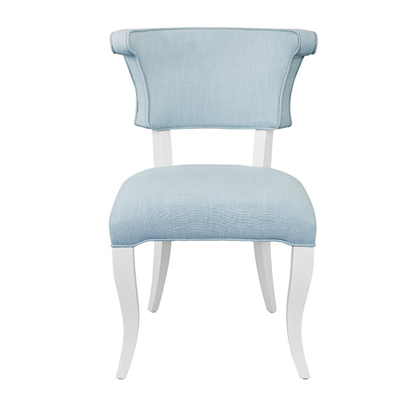 Round Back Light Blue Linen Upholstered Dining Chair