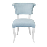 Round Back Light Blue Linen Upholstered Dining Chair