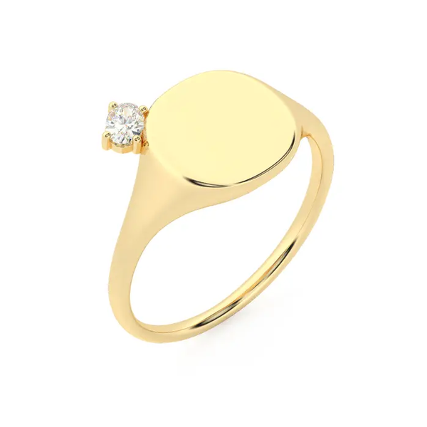 Floating Diamond Squared Signet (Pinky) Ring 14K Gold