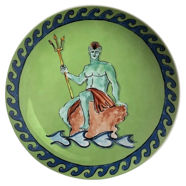 Ginori Inspired Poseidon's Journey Green Poseidon & Waves Decorative Ceramic Plate