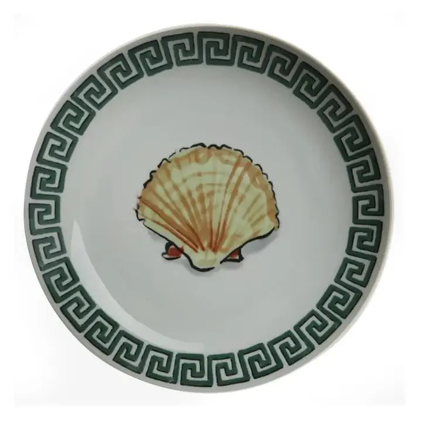 Ginori Inspired Poseidon's Journey Green Scallop Shell Decorative Ceramic Plate