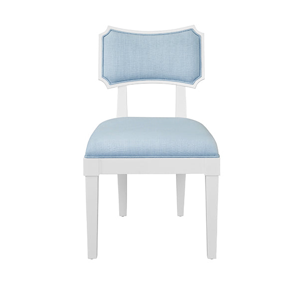 Bow Back Dining Chair Baby Blue Linen or Camel Faux Leather