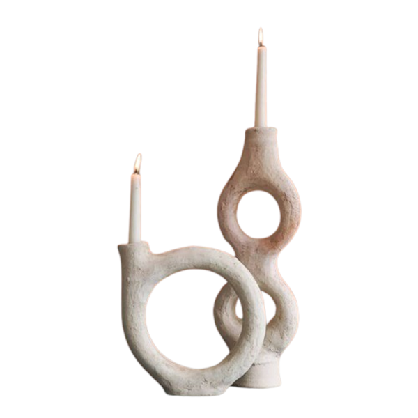 Handpicked Duo of Moroccan Unglazed Tamegroute Abstract Sculptures/Candlestick Holders