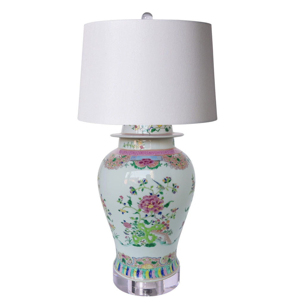 Chinoiserie Floral Multi Colored Table Lamp