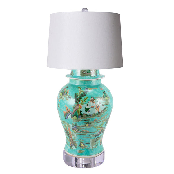 Lamp Of Chinoiserie Green Landscape Temple Jar