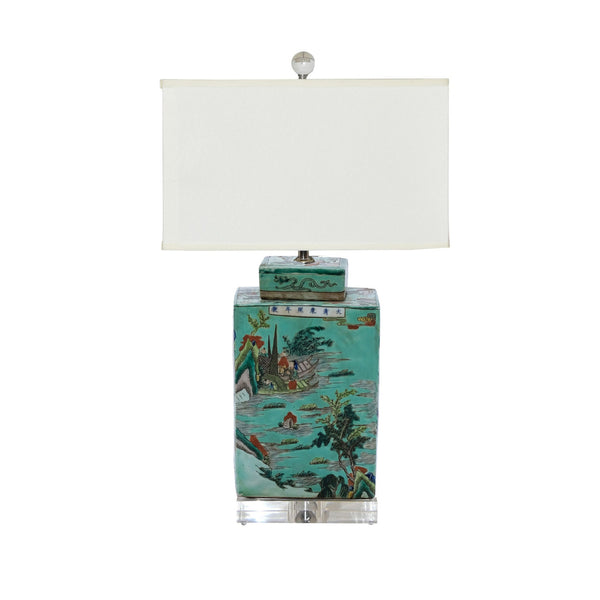 Lamp Green Square Tea Jar Landscape
