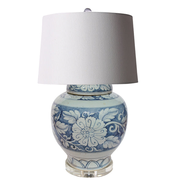 Lidded Peony Jar Acrylic Base Table Lamp