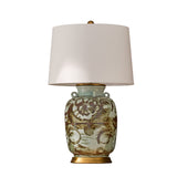 Rustic Brown Silla Flower Four Loop Handle Porcelain Jar Lamp