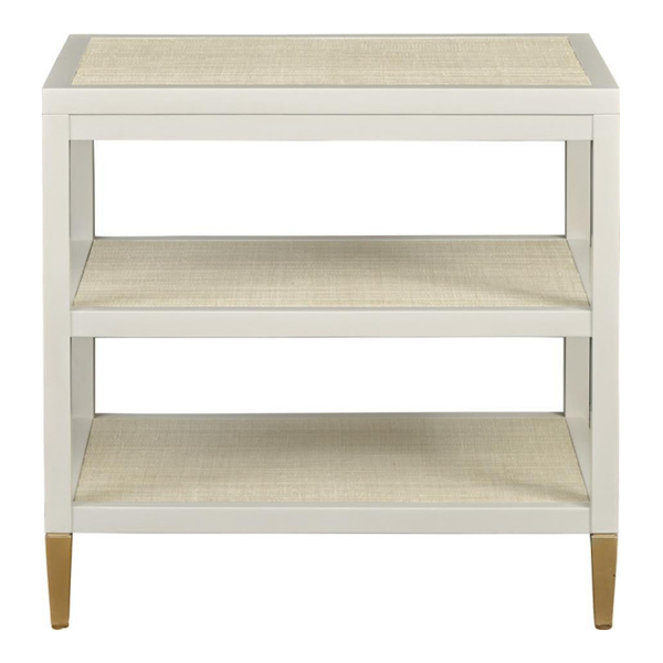 White Lacquer and Raffia Tiered  Side Table