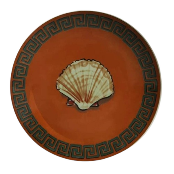 Ginori Inspired Poseidon's Journey Terracotta Scallop Shell Decorative Ceramic Plate