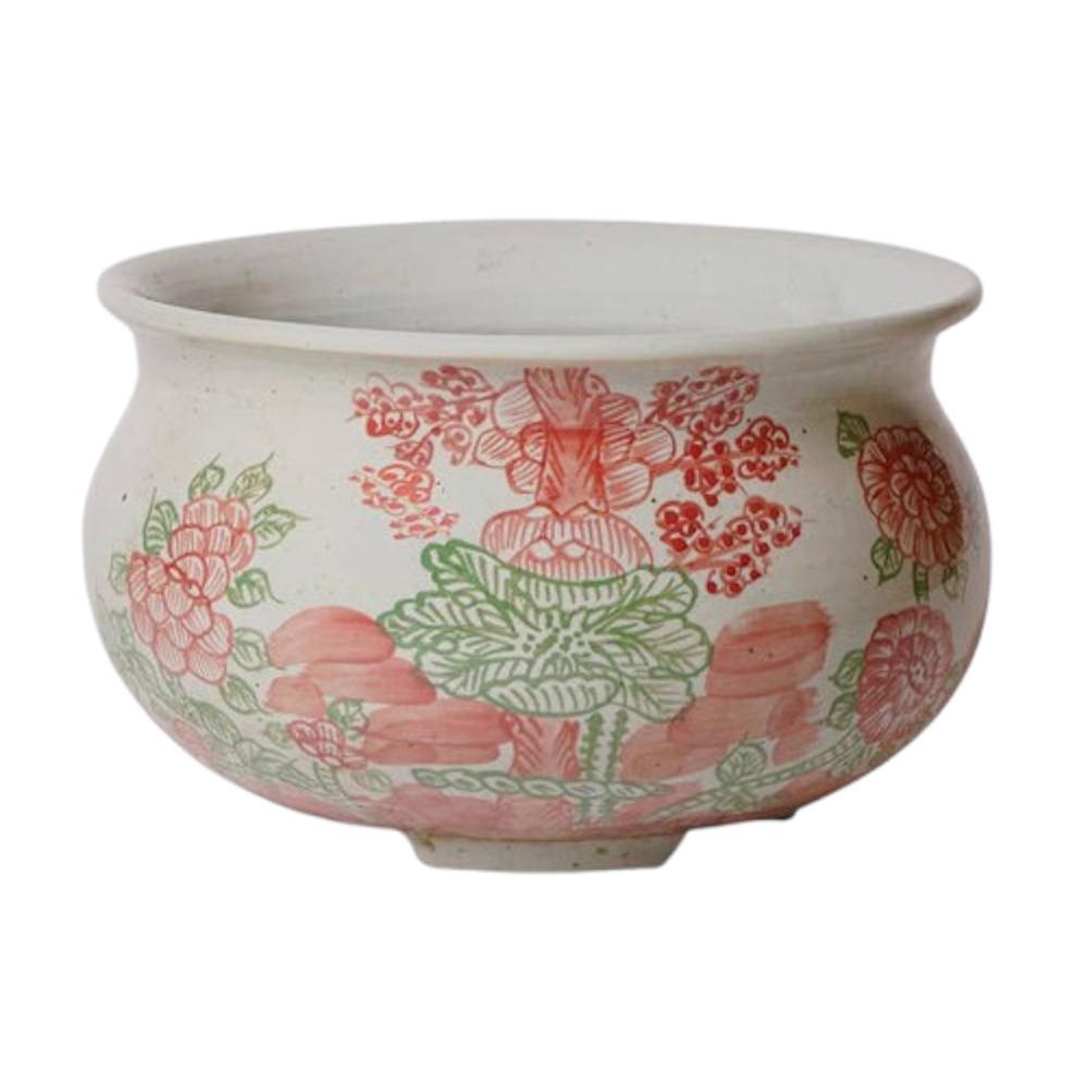 Four Seasons Pink & Green Porcelain Bulbous Cachepot